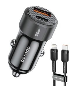 Porodo 50W Dual Port Car Charger PD 20W QC 30W with C to L Cable