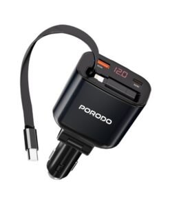 Porodo Car Charger with PD 45W Retractable type-C and Lightening Total Output of 105W